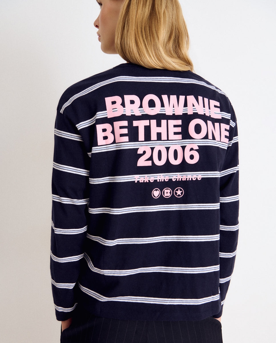 Camiseta de mujer de rayas con logo en la espalda - Brownie - Azul Azul-1