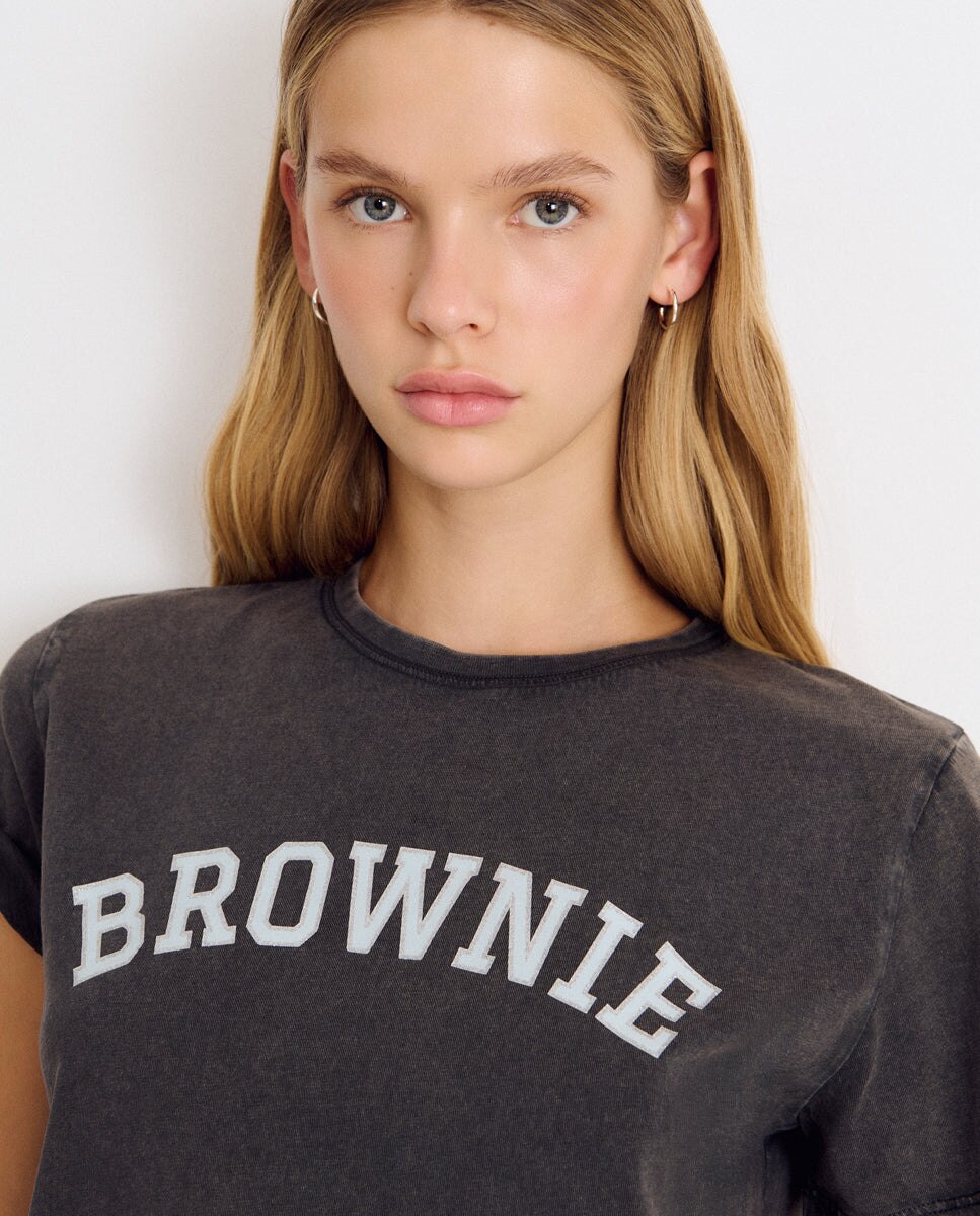 Camiseta de mujer de manga corta con logo brownie - Gris Gris-4