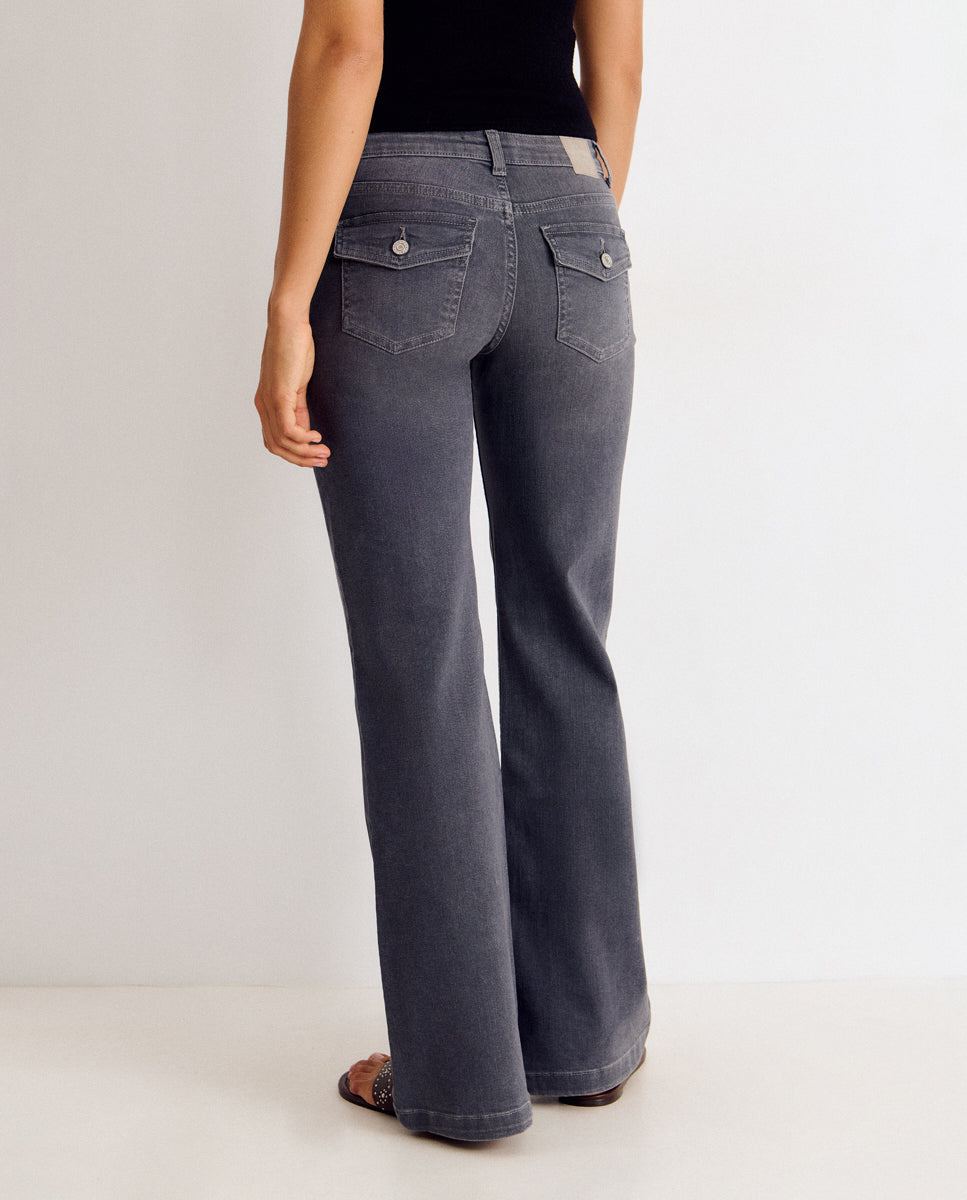 Pantalón campana de mujer con bolsillos - Brownie - Gris Gris-2