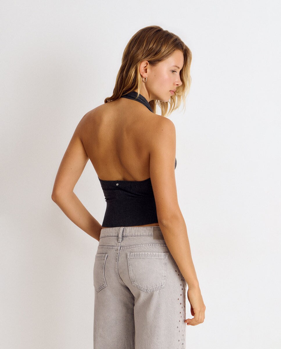 Top de mujer con escote cascada - Brownie - Gris Gris-2
