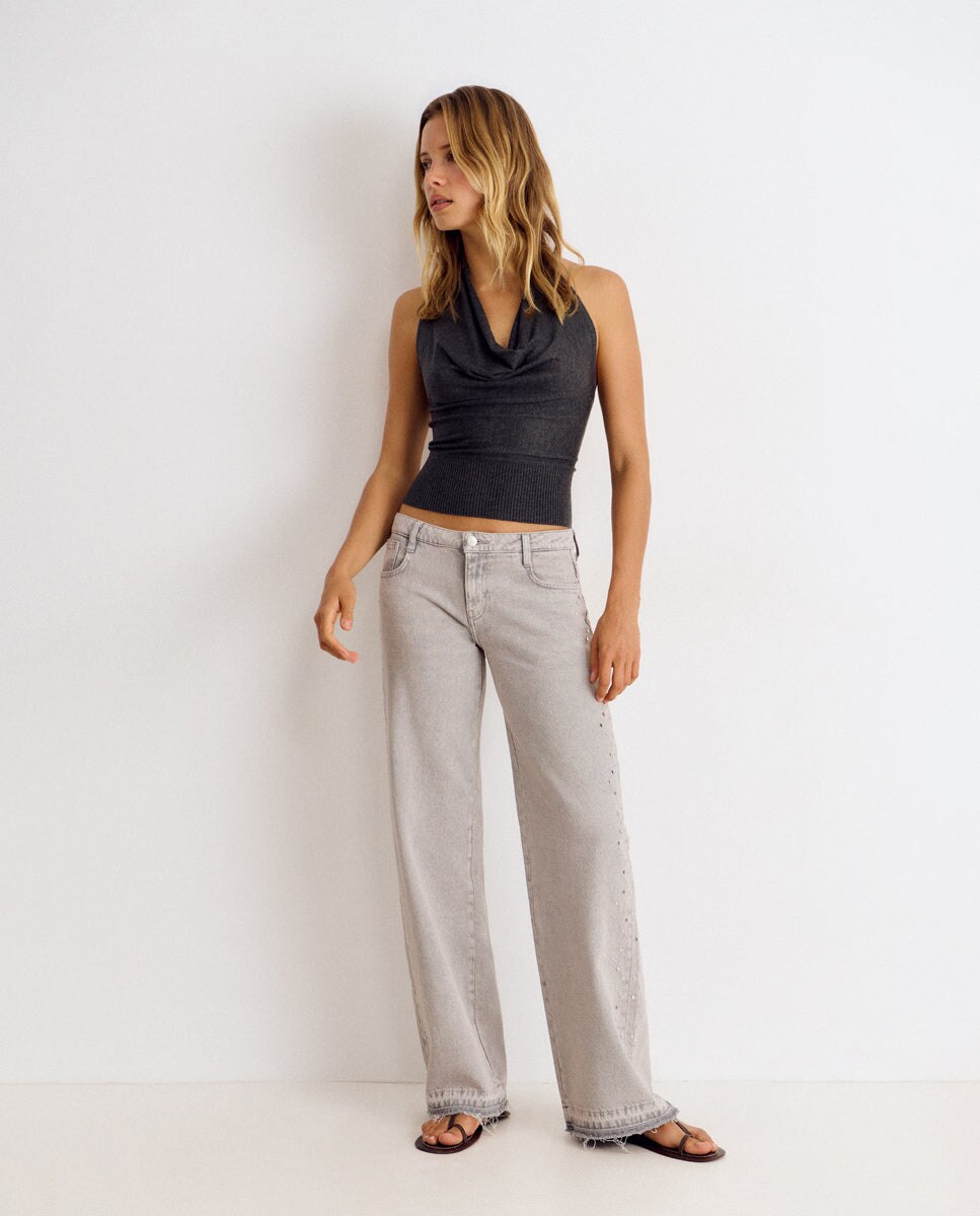 Top de mujer con escote cascada - Brownie - Gris Gris-3
