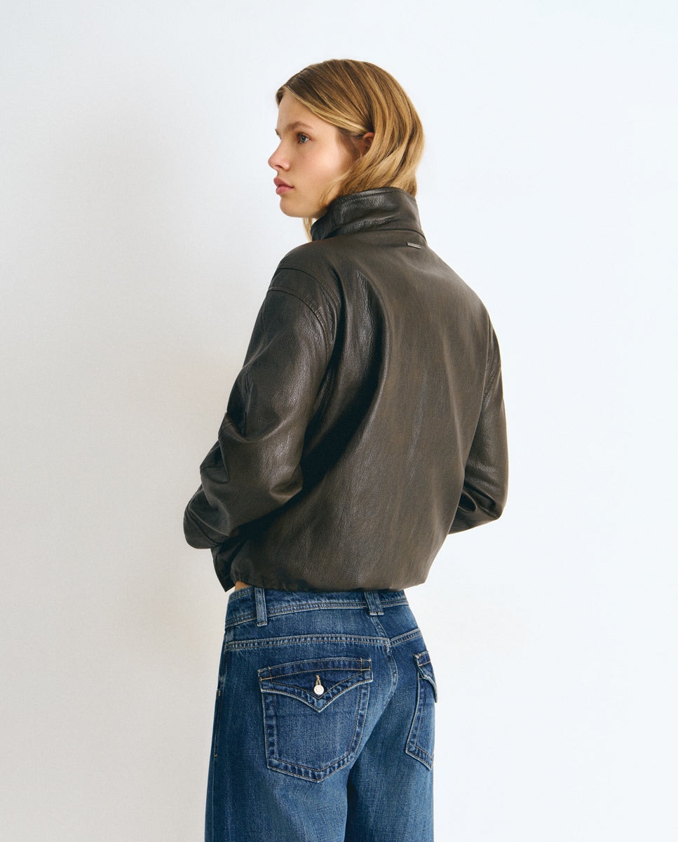 Chaqueta bomber de mujer efecto piel - Brownie - Kaki Kaki-2