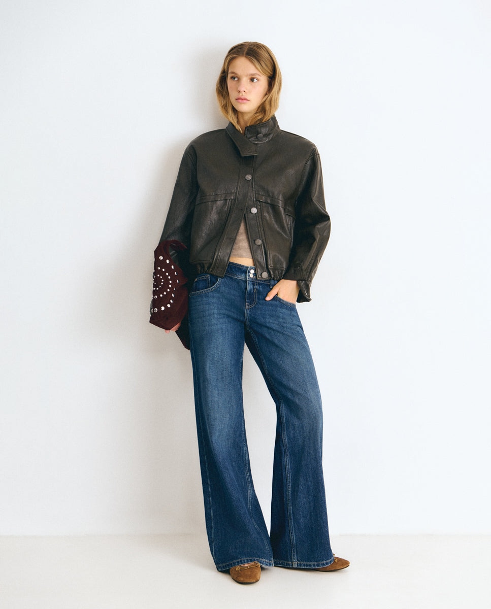 Chaqueta bomber de mujer efecto piel - Brownie - Kaki Kaki-3