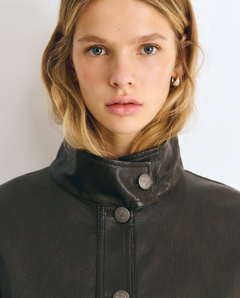 Chaqueta bomber de mujer efecto piel - Brownie - Kaki Kaki-4