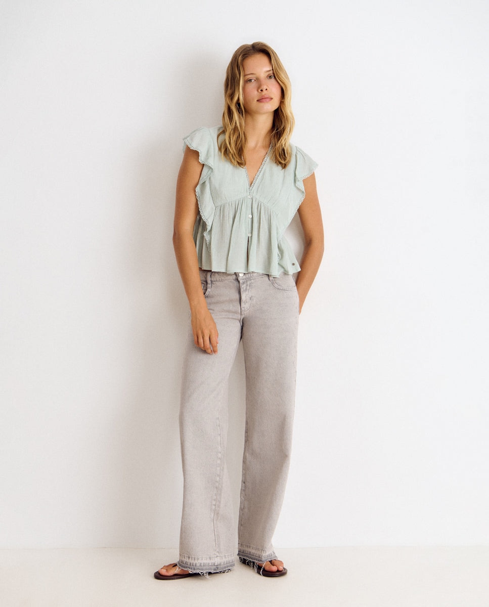 Blusa de mujer con volantes y puntilla - Brownie - Verde Verde-3