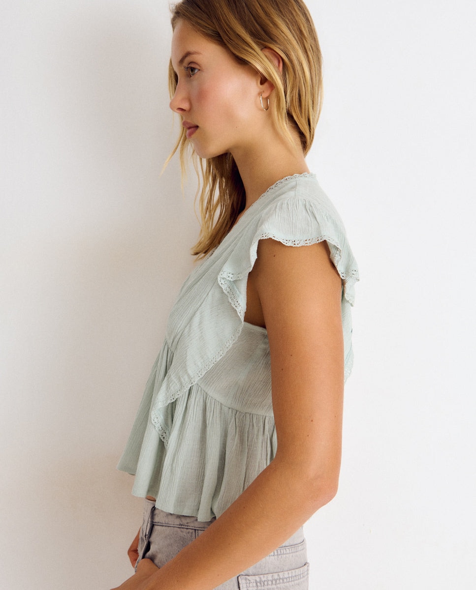 Blusa de mujer con volantes y puntilla - Brownie - Verde Verde-4