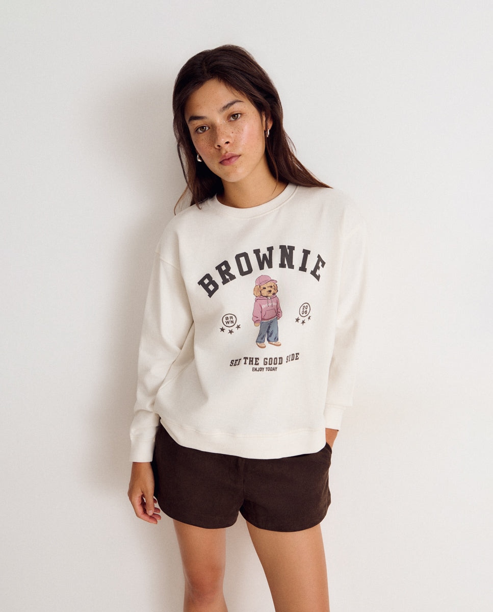Sudadera de mujer con logo y perrito - Brownie - Crudo Crudo-1