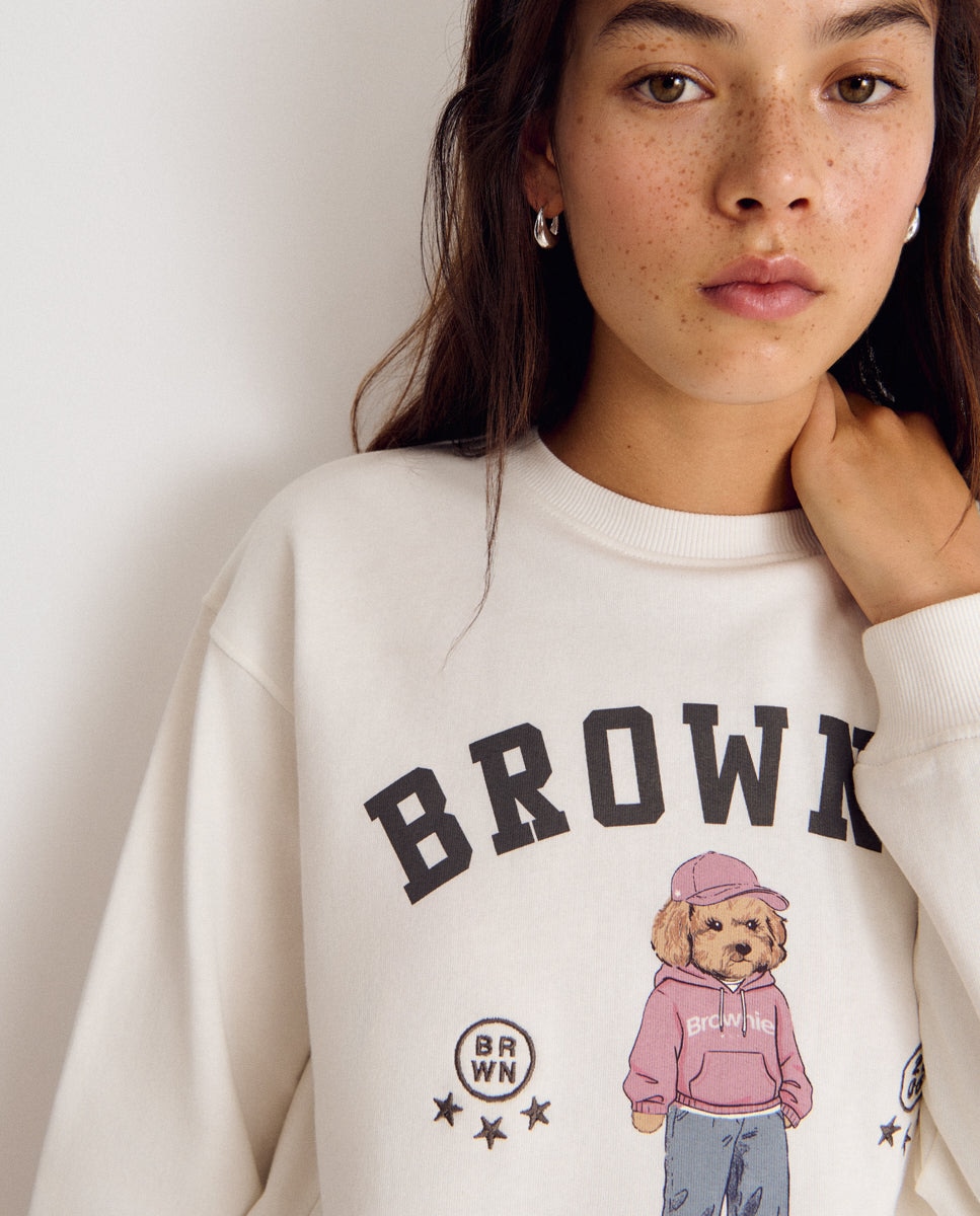 Sudadera de mujer con logo y perrito - Brownie - Crudo Crudo-4