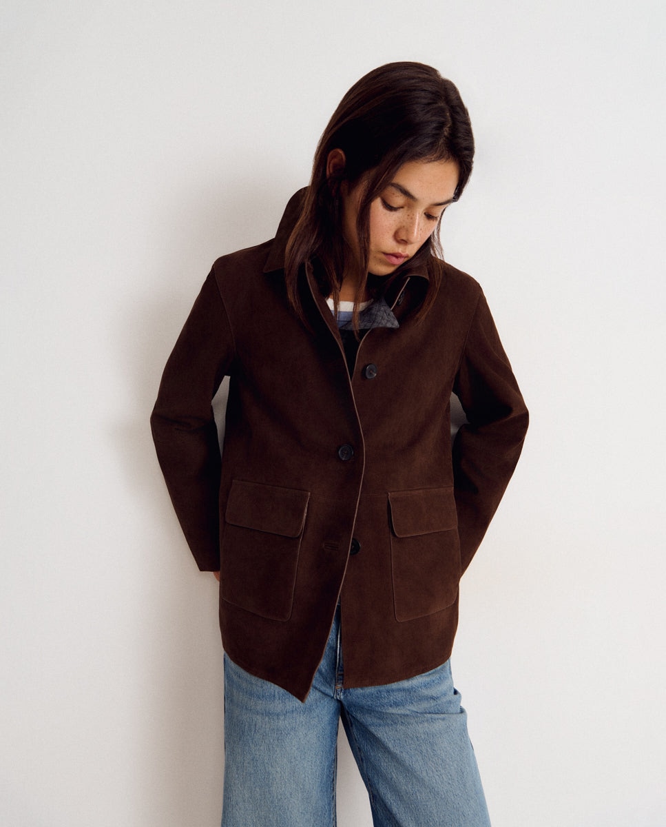 Chaqueta de mujer de piel de ante - Brownie - Marrón chocolate Marrón chocolate-1