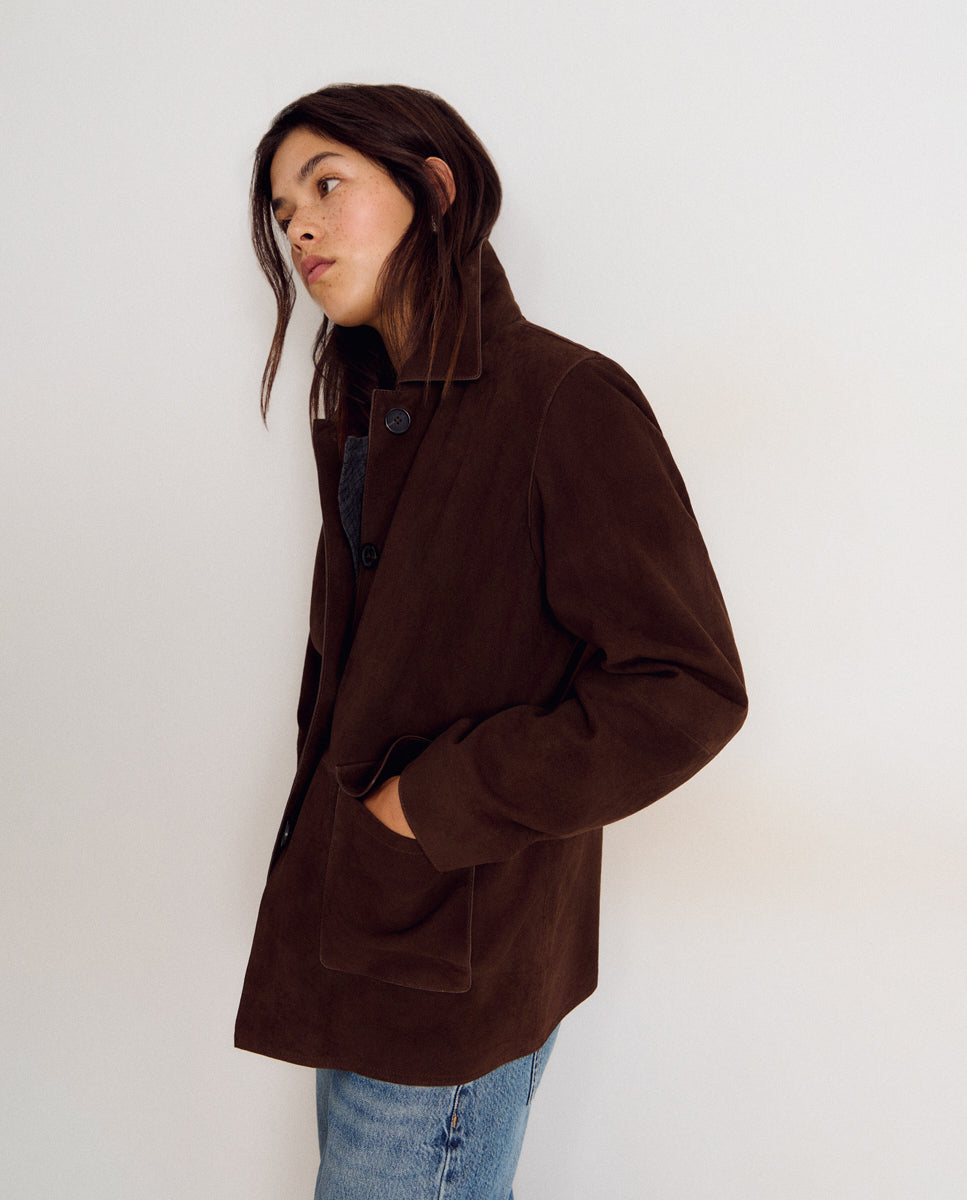 Chaqueta de mujer de piel de ante - Brownie - Marrón chocolate Marrón chocolate-4