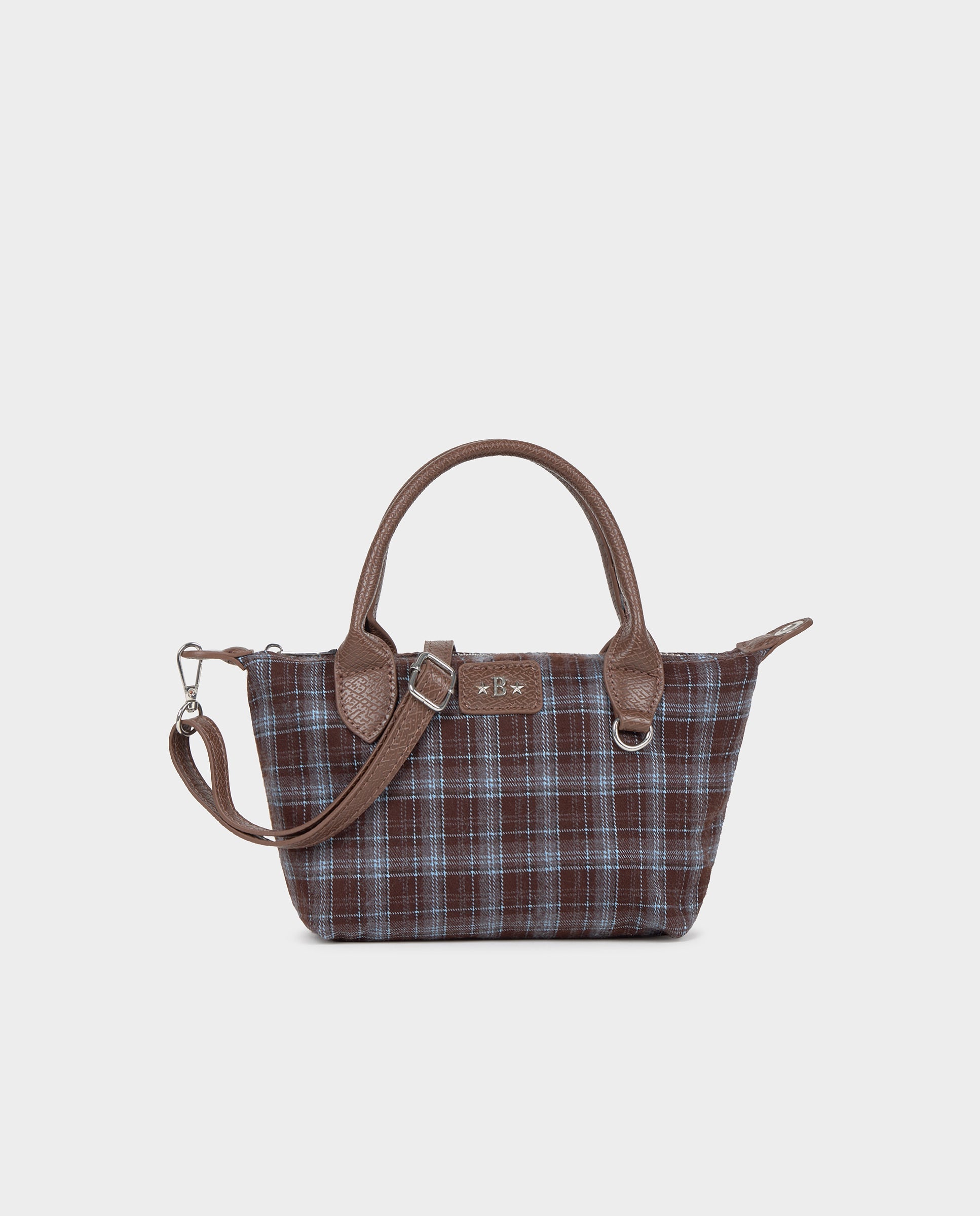 Imagen 0 de Bolso de hombro de mujer tipo shopper de cuadros Marrón oscuro