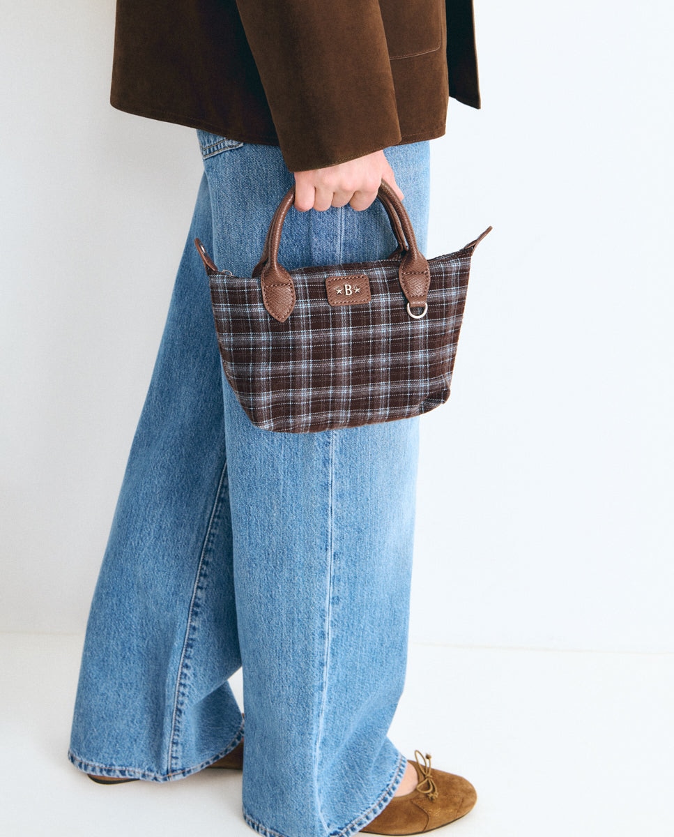 Bolso de hombro de mujer tipo shopper de cuadros - Brownie - Marrón oscuro Marrón oscuro-2