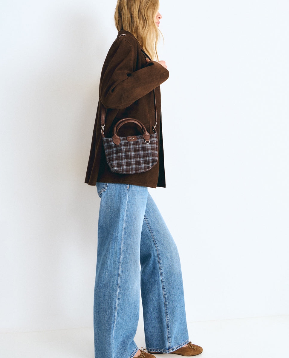 Bolso de hombro de mujer tipo shopper de cuadros - Brownie - Marrón oscuro Marrón oscuro-3