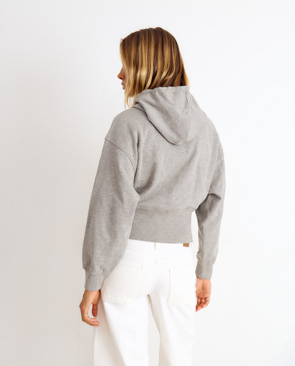 Chaqueta de mujer con capucha y tachas - Brownie - Blanco Blanco-2