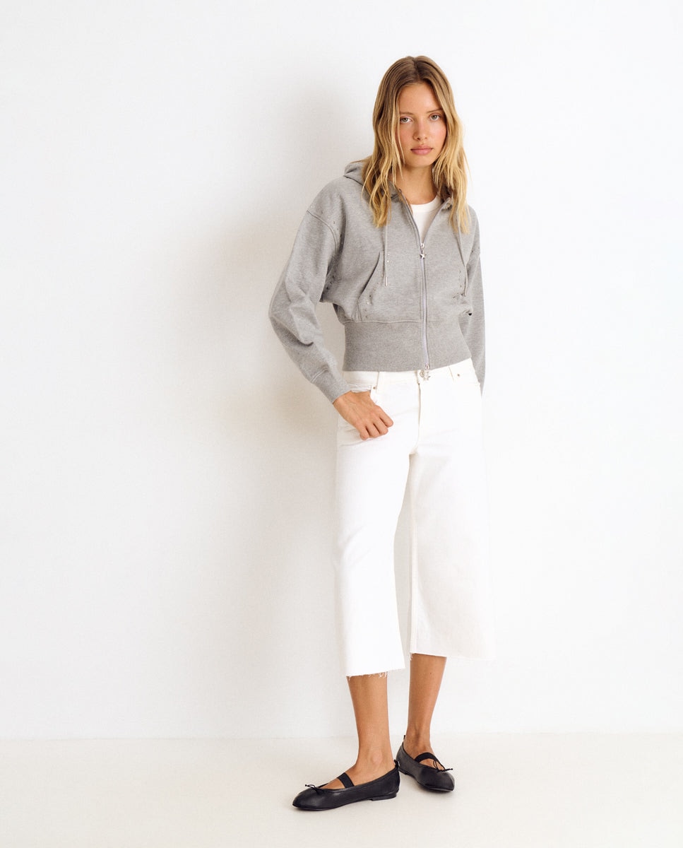 Chaqueta de mujer con capucha y tachas - Brownie - Blanco Blanco-3