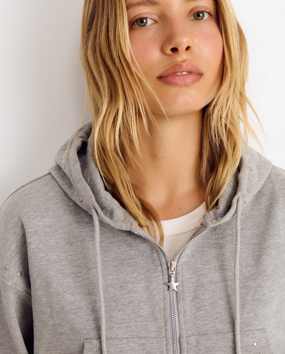 Chaqueta de mujer con capucha y tachas - Brownie - Blanco Blanco-4