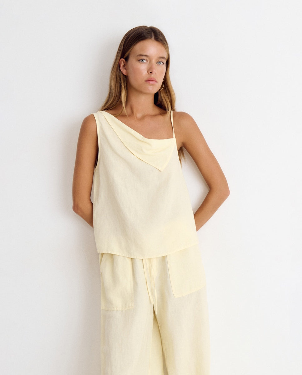 Top de mujer de lino con solapa - Brownie - Amarillo Amarillo-1
