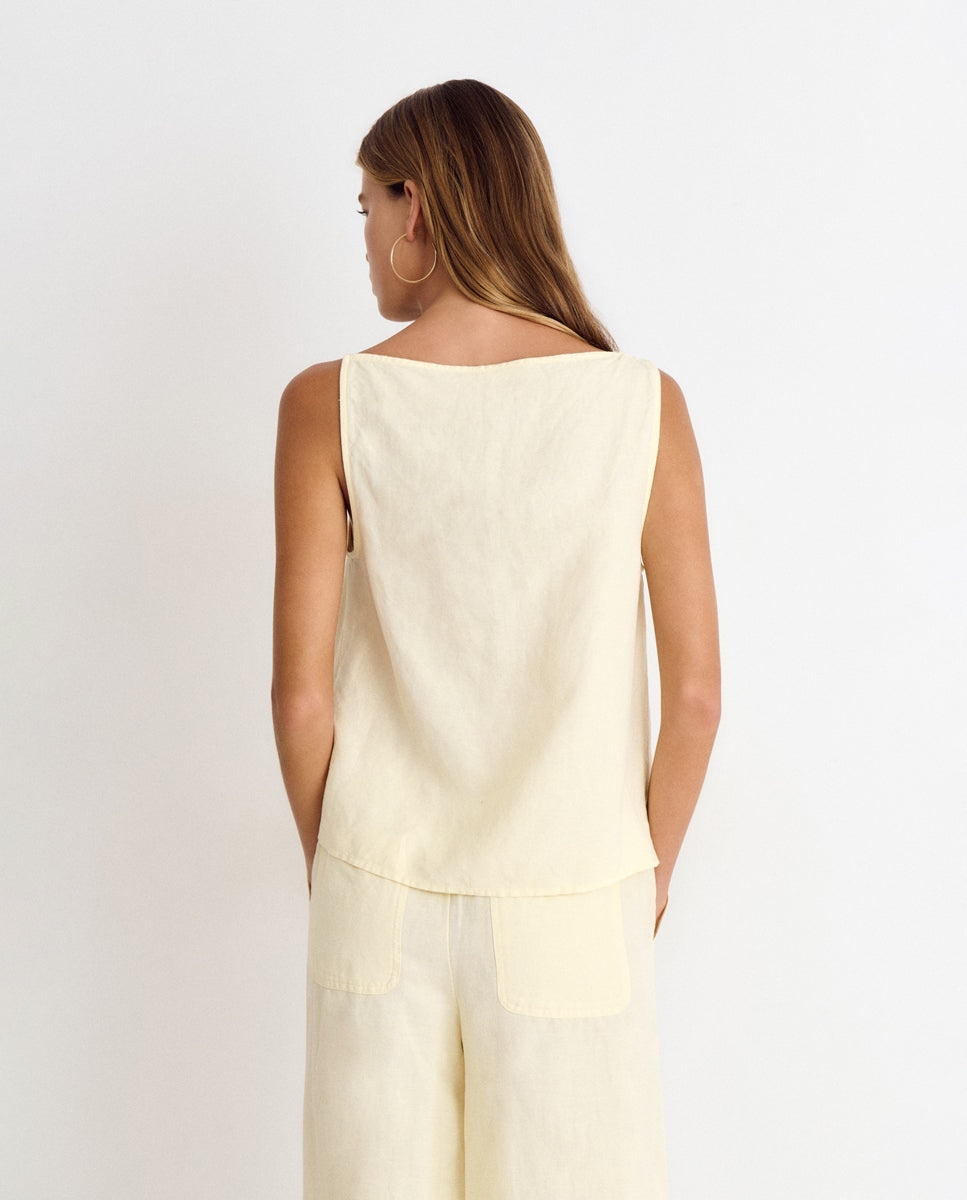 Top de mujer de lino con solapa - Brownie - Amarillo Amarillo-2