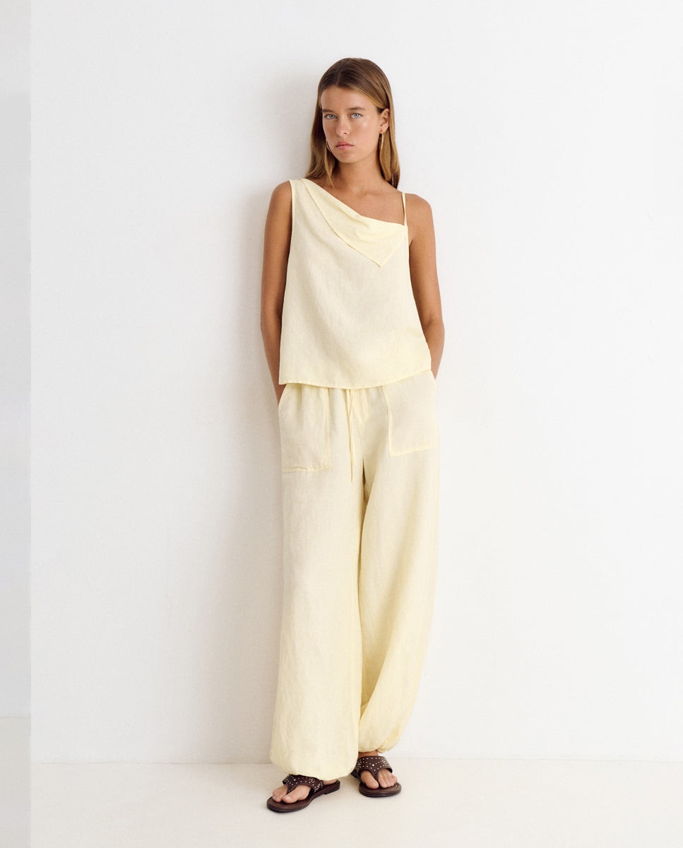 Top de mujer de lino con solapa - Brownie - Amarillo Amarillo-3