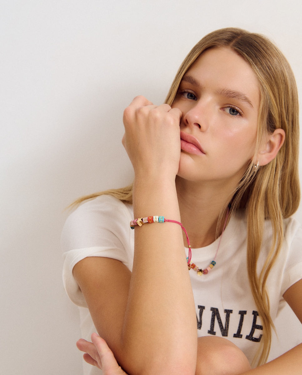 Pulsera de dados con letras - Brownie - Rosa Rosa-2