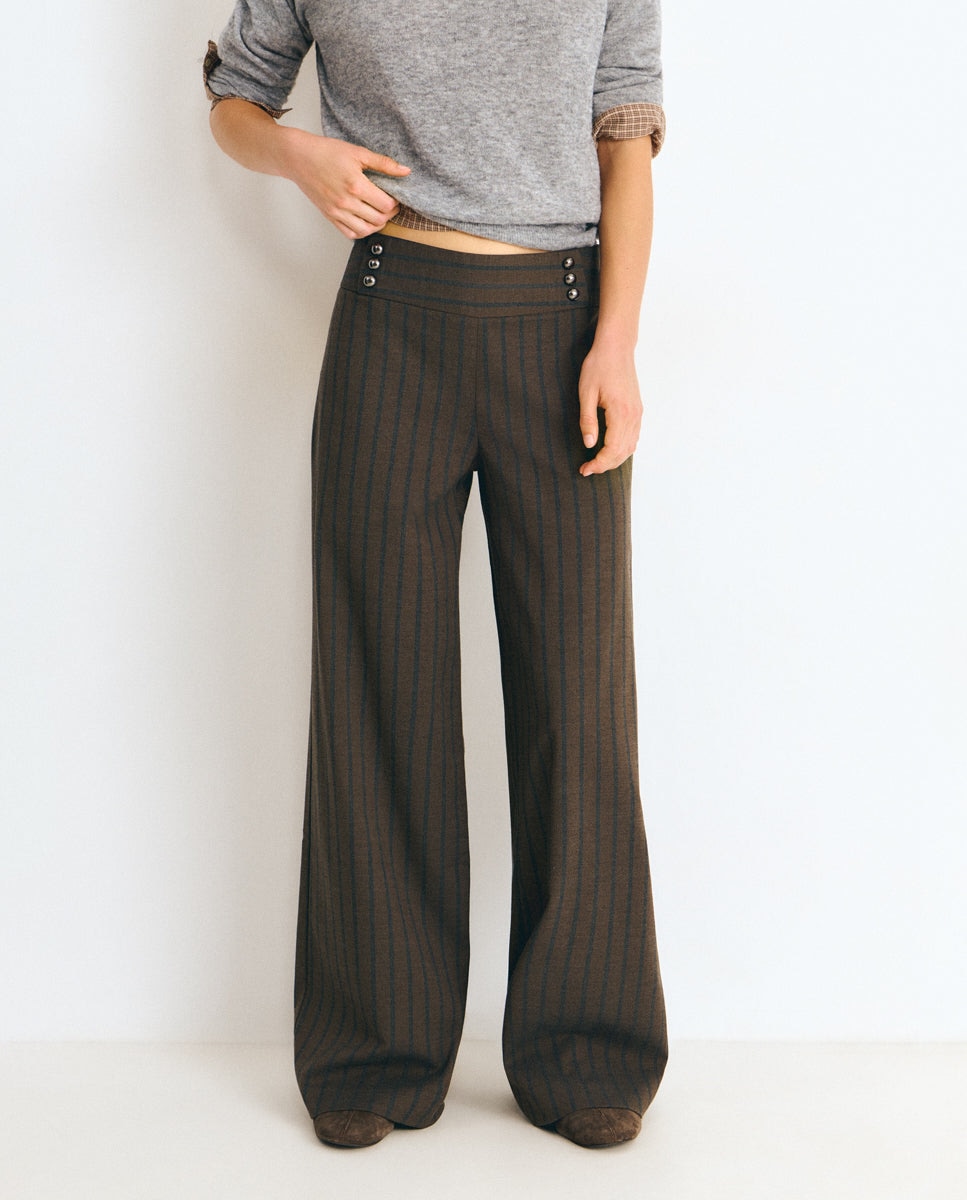 Imagen 0 de Pantalón recto de mujer de rayas Marrón