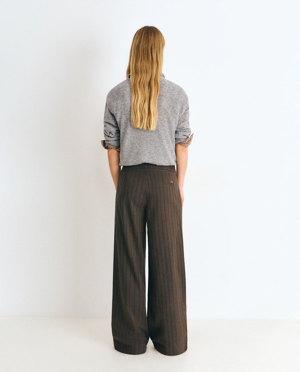 Pantalón recto de mujer de rayas - Brownie - Marrón Marrón-2