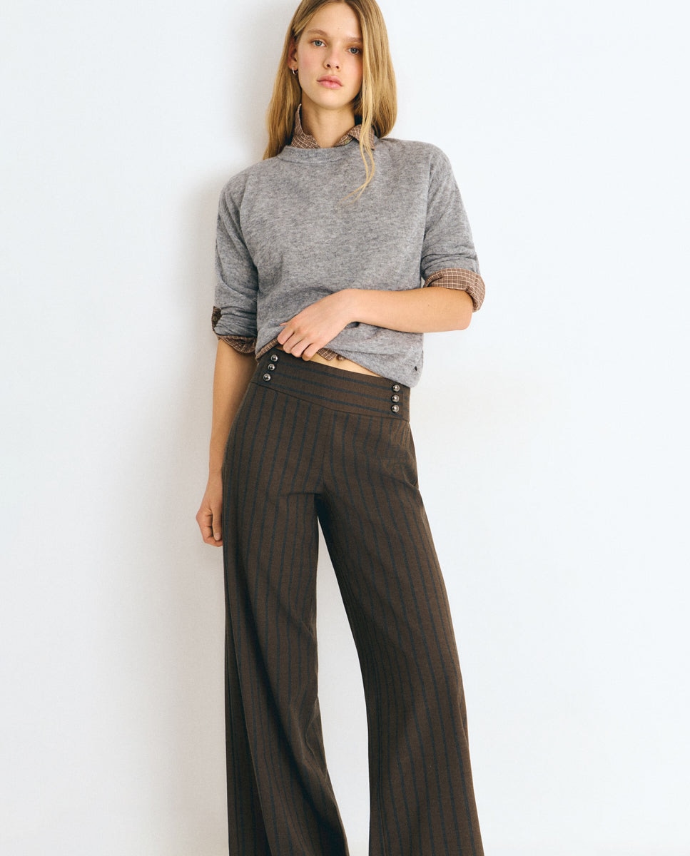 Pantalón recto de mujer de rayas - Brownie - Marrón Marrón-3