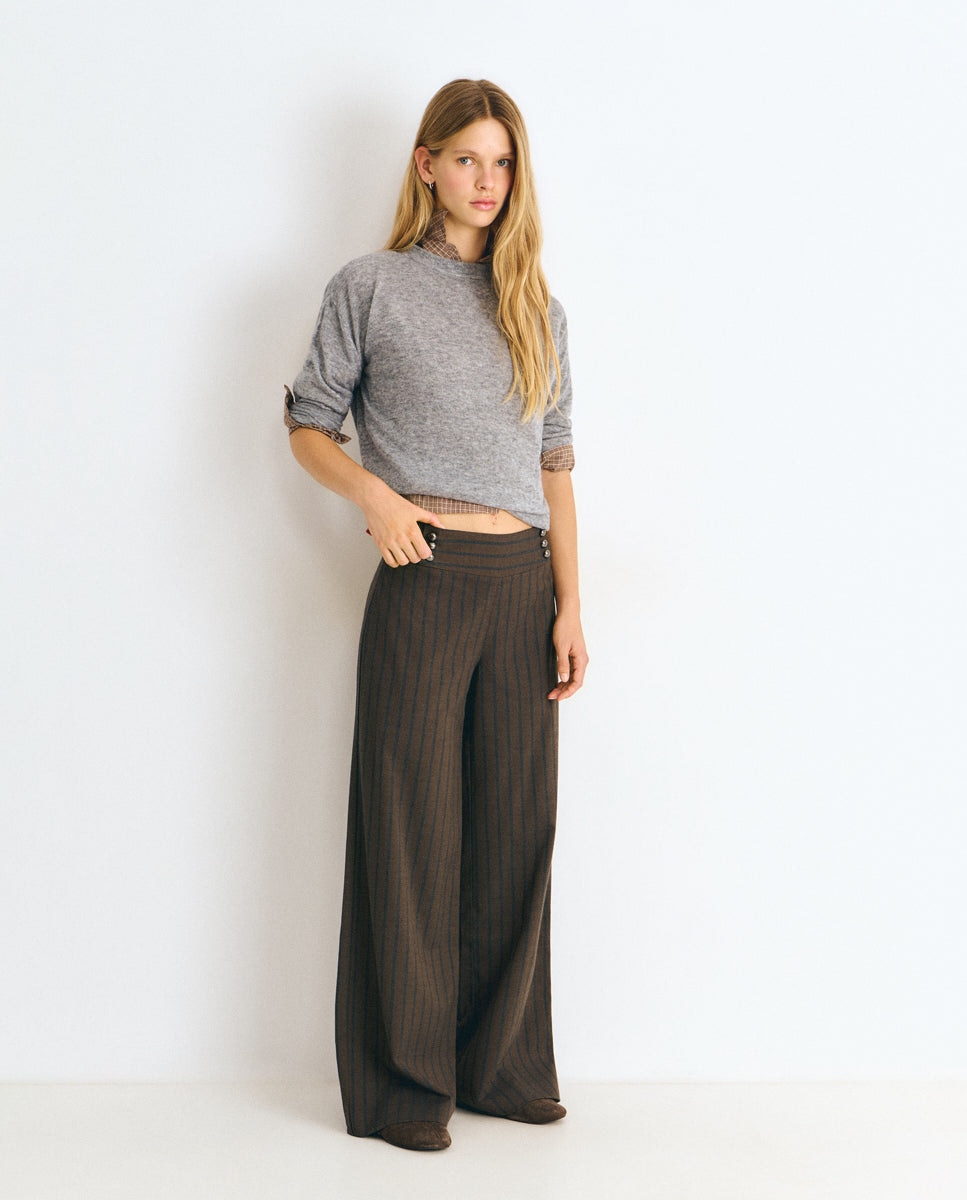 Pantalón recto de mujer de rayas - Brownie - Marrón Marrón-4