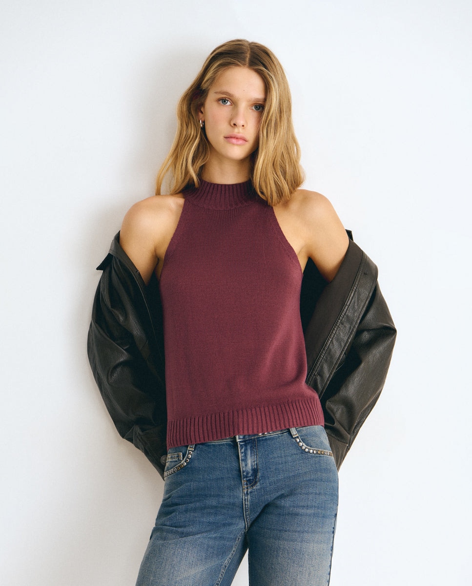 Top de mujer con cuello halter - Brownie - Berenjena Berenjena-1