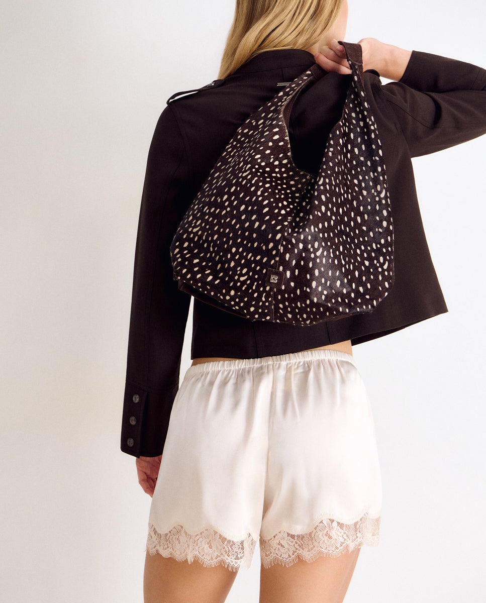Bolso de hombro de mujer de piel animal print - Brownie - Marrón Marrón-2