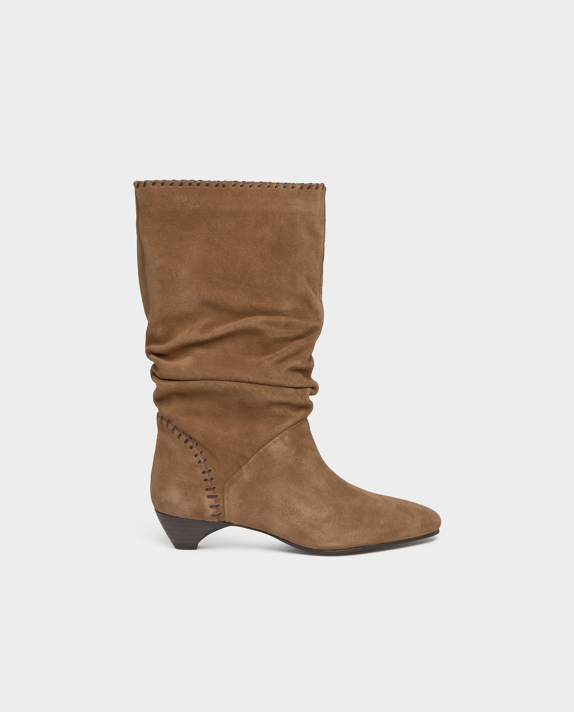 Botas de mujer de piel con tacón kitten - Brownie - Marrón Marrón-1