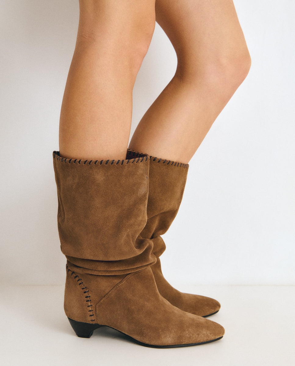 Botas de mujer de piel con tacón kitten - Brownie - Marrón Marrón-2
