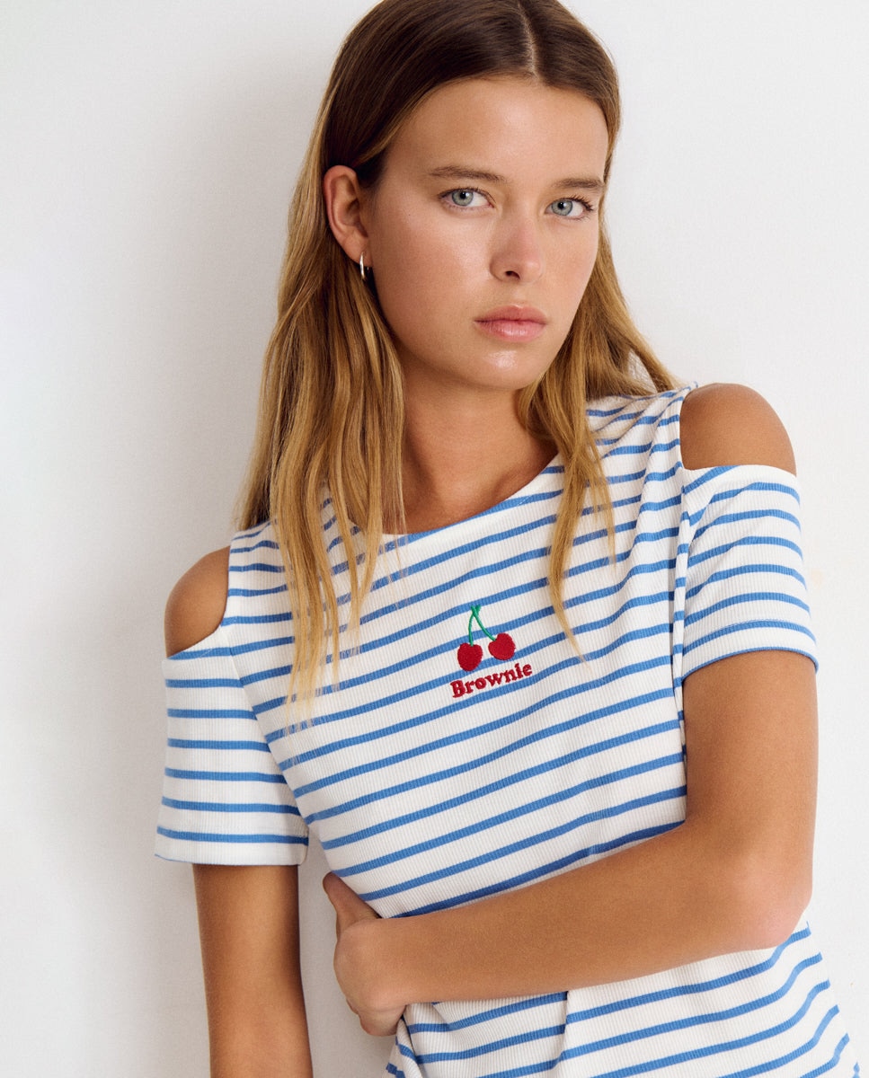 Camiseta de mujer de rayas con logo - Brownie - Azul Azul-1
