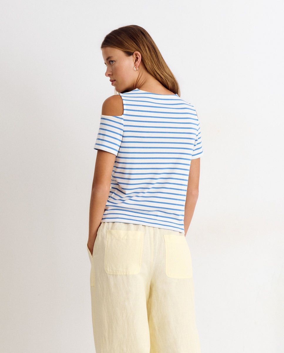 Camiseta de mujer de rayas con logo - Brownie - Azul Azul-2