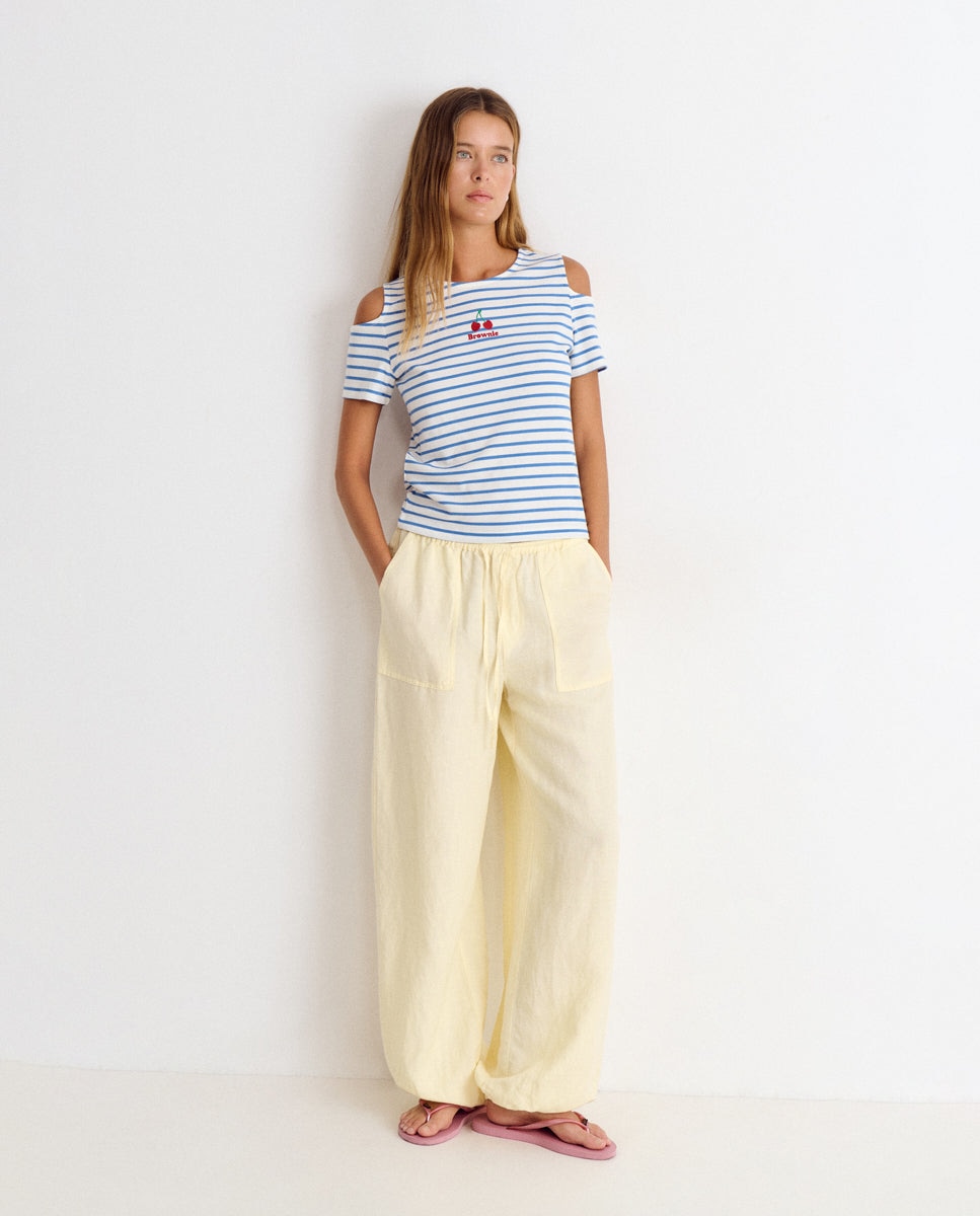Camiseta de mujer de rayas con logo - Brownie - Azul Azul-3