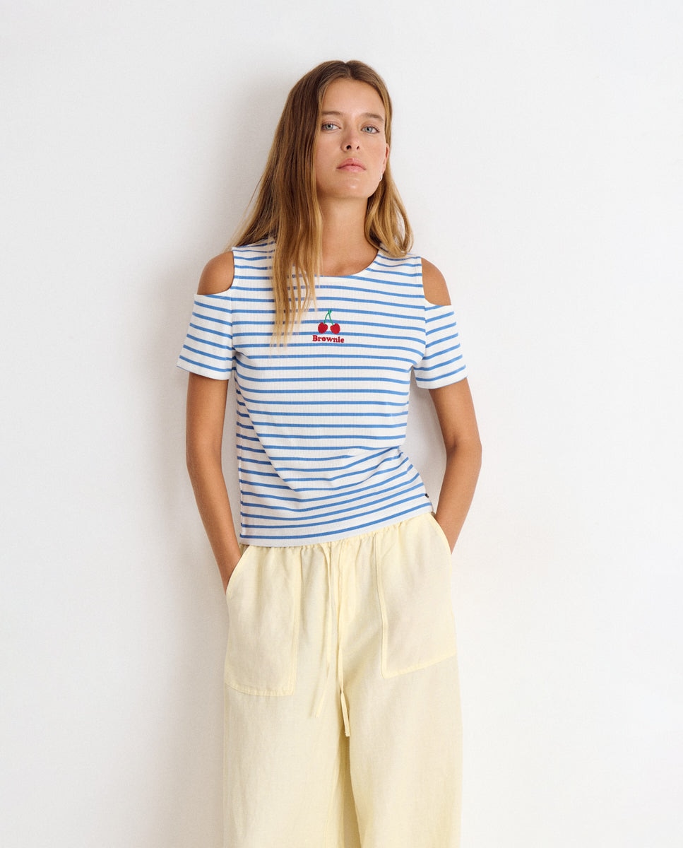 Camiseta de mujer de rayas con logo - Brownie - Azul Azul-4