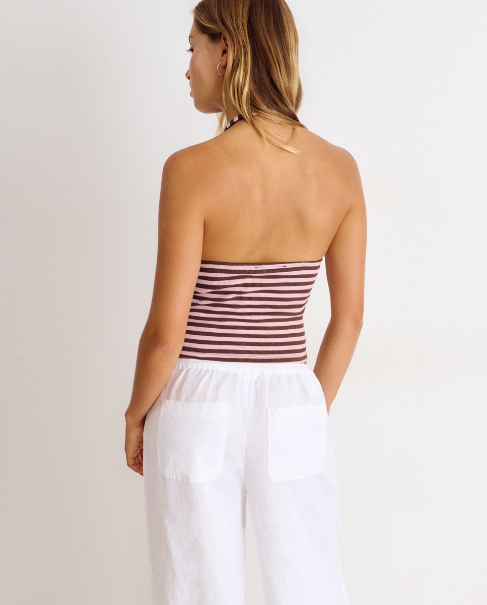 Top de mujer de rayas con cuello halter - Brownie - Rosa Rosa-2