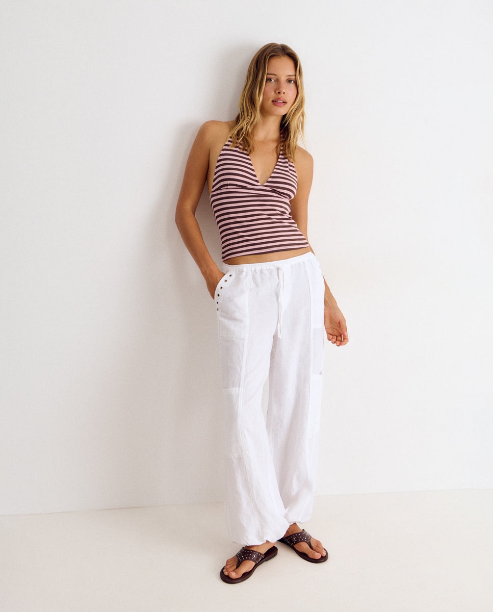 Top de mujer de rayas con cuello halter - Brownie - Rosa Rosa-3