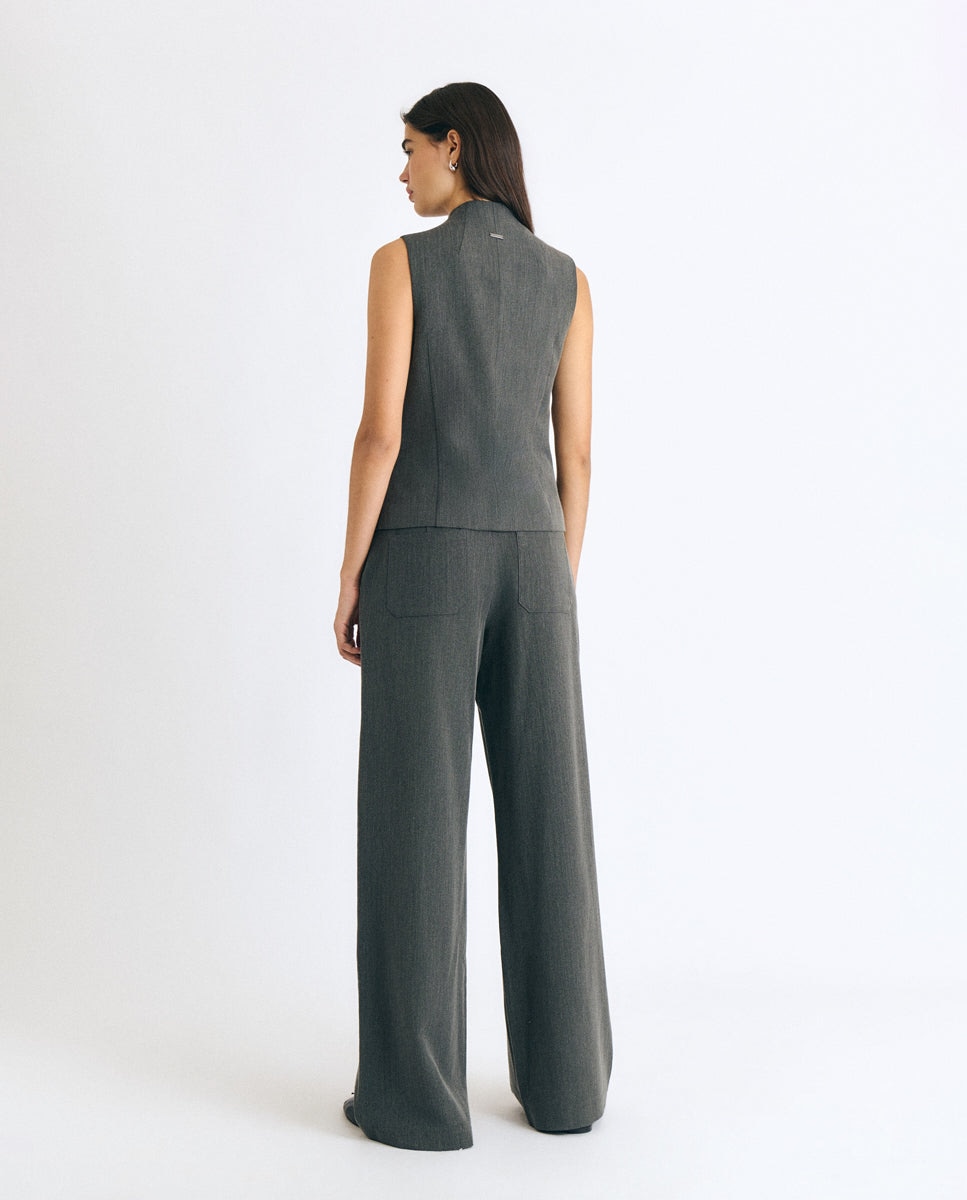 Pantalón recto de mujer con detalle de cremallera - Brownie - Gris Gris-2