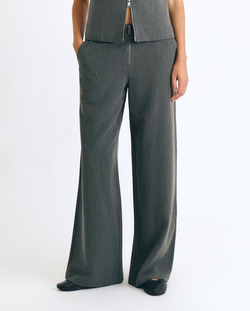 Pantalón recto de mujer con detalle de cremallera - Brownie - Gris Gris-4