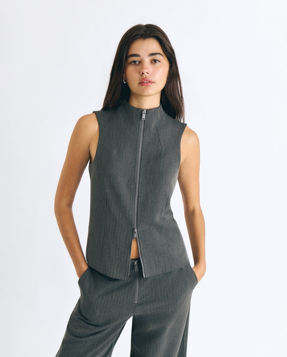 Imagen 0 de Top de mujer con detalle de cremallera Gris