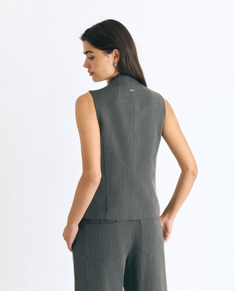 Top de mujer con detalle de cremallera - Brownie - Gris Gris-2