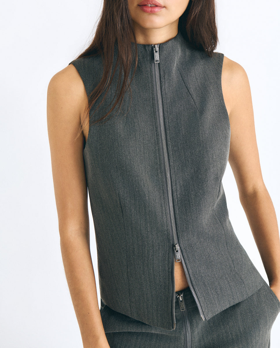 Top de mujer con detalle de cremallera - Brownie - Gris Gris-3