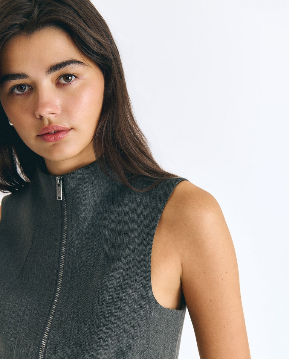 Top de mujer con detalle de cremallera - Brownie - Gris Gris-4