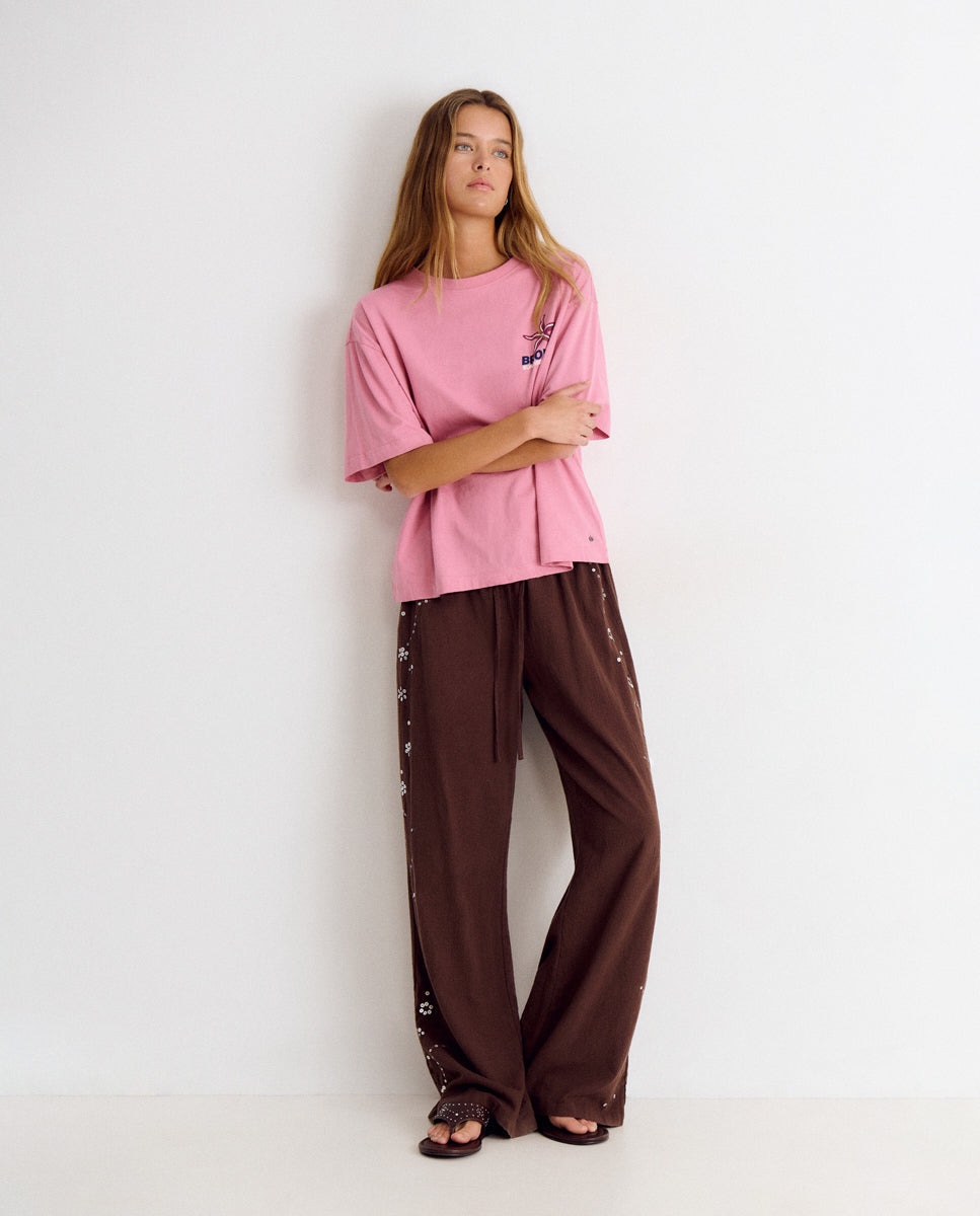 Camiseta de mujer con logo y estrellas - Brownie - Rosa Rosa-3
