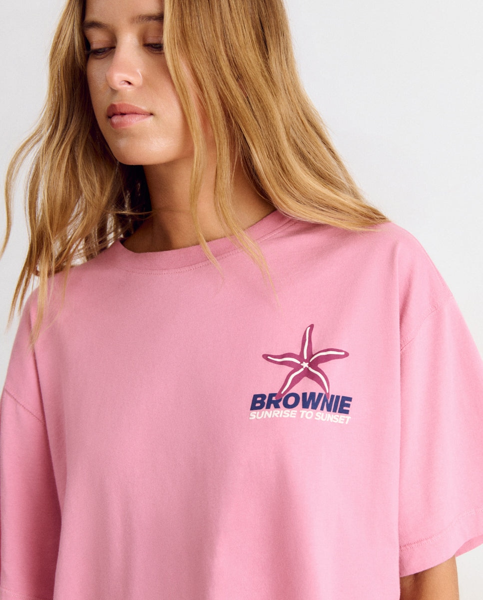 Camiseta de mujer con logo y estrellas - Brownie - Rosa Rosa-4