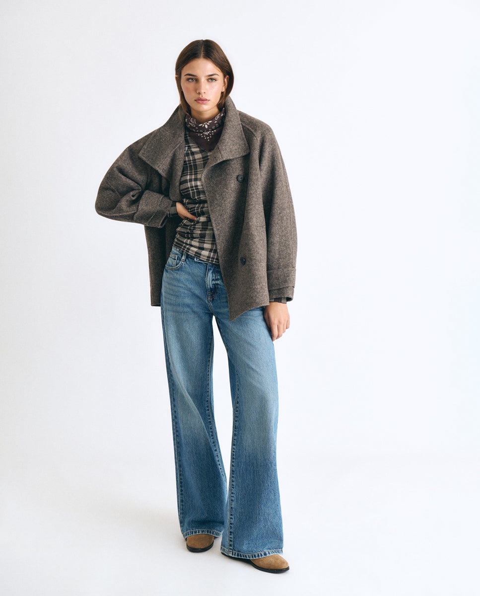 Abrigo de mujer con cuello subido de lana - Brownie - Topo Topo-3