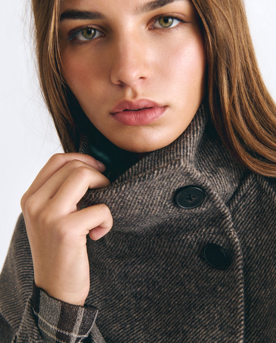 Abrigo de mujer con cuello subido de lana - Brownie - Topo Topo-4