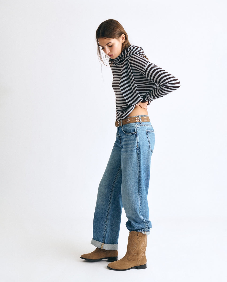Imagen 3 de Botas planas de mujer de piel estilo cowboy - Brownie - Marrón Marrón