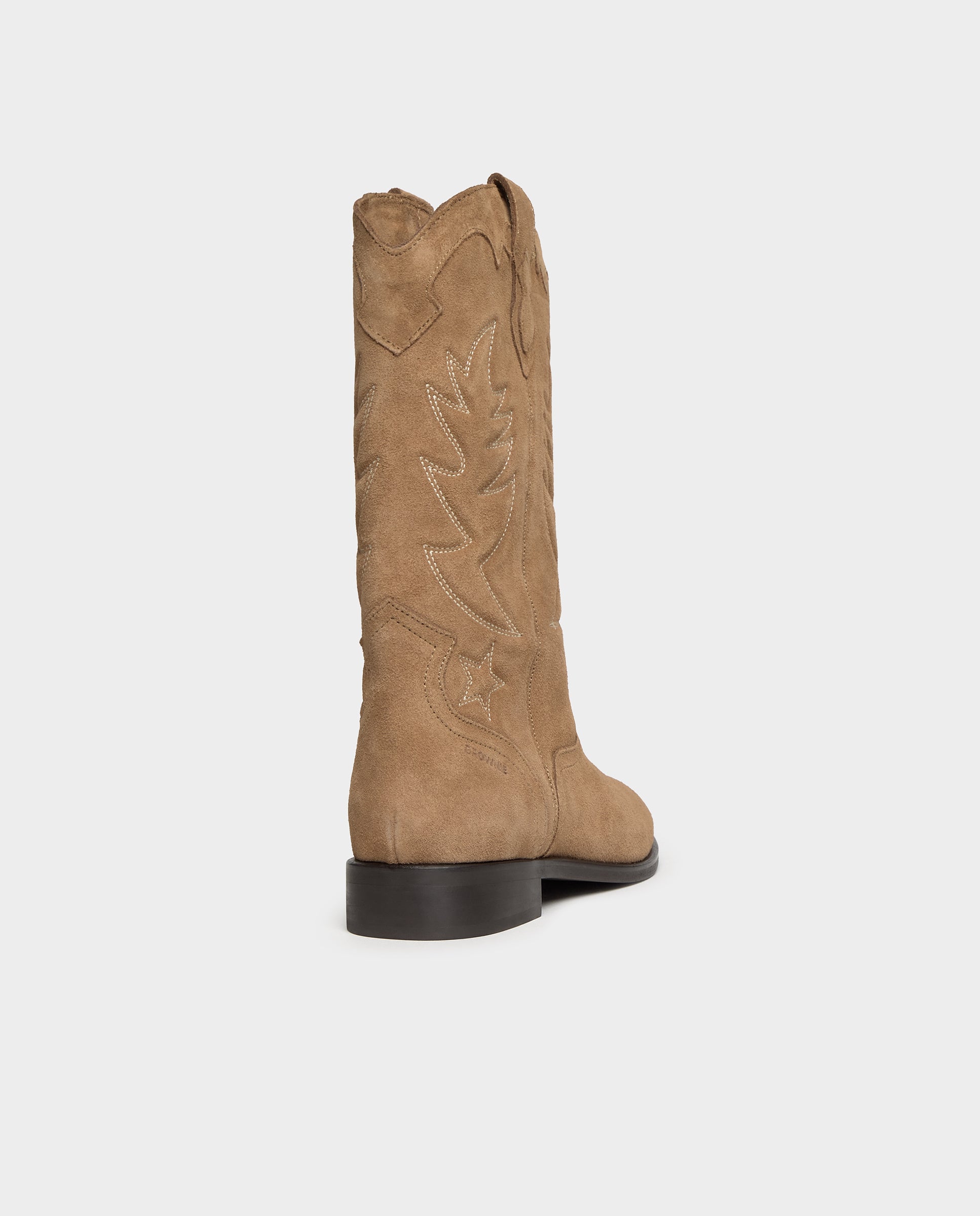 Imagen 5 de Botas planas de mujer de piel estilo cowboy - Brownie - Marrón Marrón